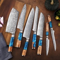 Juego de Cuchillos de Cocina de Acero Inoxidable Damasco VG10, Juego de Cuchillos Multiusos de Siete Piezas