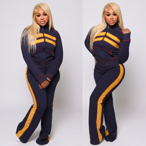 Conjunto de 2 Piezas de Punto Waffle para Mujer, Chaqueta con Cremallera y Pantalones Acampanados, Conjuntos de Sudadera con Capucha de Punto Waffle para Mujer - Product Image 1