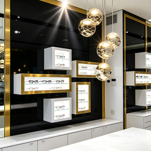Mobilier de présentation sur mesure pour magasins d'optique,avec finitions dorées, et comptoirs d'accueil pour magasins d'optiqe - Product Image 6