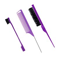 Ensemble de 3 peignes à cheveux en plastique avec queue pointue, brosse à sourcils double tête et outil de boucle pour tresses pour le coiffage