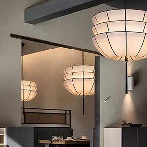 Luminaire suspendu de style japonais, rond, en tissu noir, LED E27, pour restaurant, hôtel, bar, décoration Wabi Sabi - Product Image 4