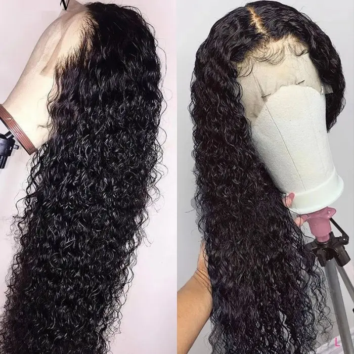 40 Inch 10A Grade Transparent Swiss Lace Frontal Wigs Human Hair Pre Plucked Water Wave Brazilian Lace Front Wig