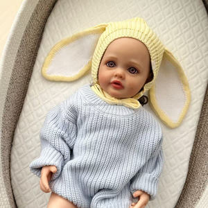 Bonnet tricoté à grandes oreilles <span class=keywords><strong>de</strong></span> lapin pour nouveau-né avec lien, bonnet tricoté pour Pâques, chapeau au crochet fait main pour tout-petit, accessoires <span class=keywords><strong>de</strong></span> photographie pour bébé - Product Image 3
