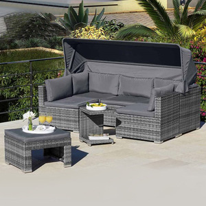 Set di <span class=keywords><strong>Mobili</strong></span> <span class=keywords><strong>da</strong></span> <span class=keywords><strong>Giardino</strong></span> con Divano Impermeabile e Resistente al Sole, Design Minimalista Moderno, Tavolo <span class=keywords><strong>da</strong></span> Caffè in Rattan Intrecciato - Product Image 2