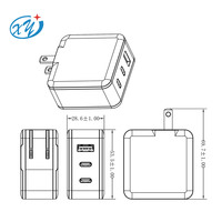 Chargeur portable pliable 65 W GaN USB-A -Type C avec prise JP Charge rapide 65 Watt PD pour ordinateurs portables, téléphones et ordinateurs portables