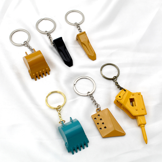Factory Custom LOGO UV Vintage 3D Digger Zinc Alloy Carabiner Keychain Excavator Bucket Dipper Teeth Yellow Lightweight