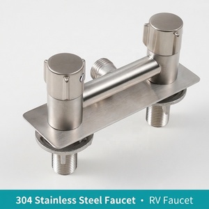 Robinet de <span class=keywords><strong>douche</strong></span> mural en acier inoxydable brossé SUS304 à double poignée pour camping-car, eau froide et chaude, pour extérieur - Product Image 2
