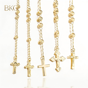 Collana <span class=keywords><strong>Rosario</strong></span> Religiosa BKG Placcata Oro 14K, Croce Cattolica con Perline, <span class=keywords><strong>Rosario</strong></span> Cristiano, Gioielleria Fine - Product Image 1