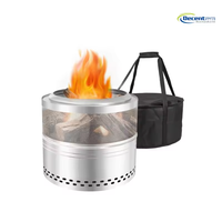 Brasero portable en acier inoxydable pour extérieur, à bois, avec bande en maille perforée et trous d'aération, et mallette de transport en fer