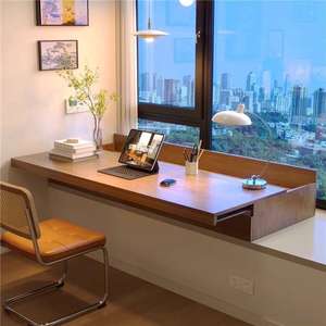 Escritorio de Madera Maciza para Ventanal con Escritorio Extensible Extraíble, Escritorio de Computadora para Dormitorio o Estudio con Cajones y Gabinete de Almacenamiento - Product Image 1