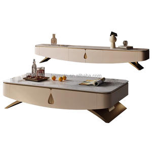 Meubles de maison de luxe fantaisie support de télévision en marbre couleur naturelle dessus en bois Table basse support de télévision avec pieds en métal - Product Image 1
