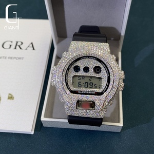 Boîtier de montre en moissanite Iced Out, <span class=keywords><strong>lunette</strong></span> DW6900, cadran diamanté, pièce de montre en argent sterling 925, moissanite VVS, passe le testeur de diamant - Product Image 1