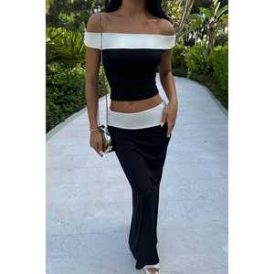 Costume noir bicolore pour femme de bureau, formel et décontracté, avec décoration plissée et style boutonné - Product Image 6