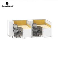 Poste de travail double de style industriel SpaceUnited avec cloison de type écran pour bureau commercial