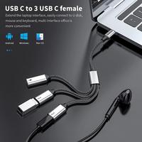 Nouveau câble de données tressé 3-en-1 de 0,35 m avec blindage et coque en aluminium, USB-C femelle 5W (modèle 2026)