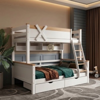Lit superposé en bois de pin écologique pour enfants, en forme de maison, avec toboggan, design maisonnette pour la chambre des garçons et des filles