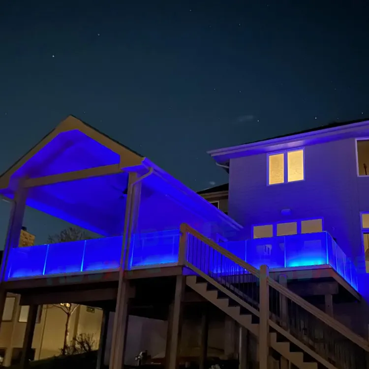 12mm temperli cam panel korkuluk u kanal LED ışık korkuluk profil cam küpeşte korkuluk veranda cam korkuluk açık
