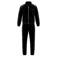 Ensemble de survêtement d'hiver en velours noir à capuche, imprimé animal sur le devant, avec strass, veste bomber zippée et pantalon de jogging pour la scène de danse