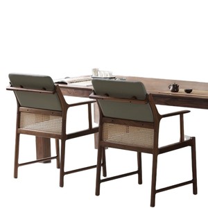 Solid Wood <b>Dining</b> <b>Chair</b> With Leather Upholstery And Rattan Backrest For Living Room Or Hotel Use - Product Image 5