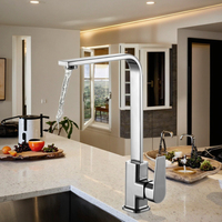 Robinet de cuisine moderne à rotation 360°, utilisation hôtelière, montage sur plan, thermostatique, mélangeur chaud/froid, levier unique, un trou, céramique, nickel brossé