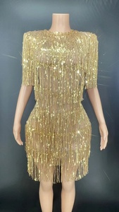 NOVANCE Y2377-B New Arrival 2022 <strong>Gold</strong> Bling Mini Backless Sexy Fringe Skirt Stage &amp; Dance Wear Performance <strong>Clothes</strong> - Product Image 2