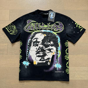 Hell Star Maglietta a maniche corte lavata <span class=keywords><strong>Vintage</strong></span> Unisex ampia vestibilità 260g in cotone 100% lavorato a maglia stile Casual con lettere stampato <span class=keywords><strong>Streetwear</strong></span> - Product Image 4