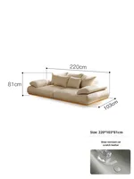 Canapé modulaire sectionnel moderne de style japonais en bois massif, cuir véritable, rembourrage en éponge douce et légère de couleur crème naturelle, ensemble pour salon