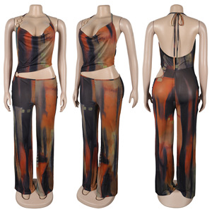 Mono Sexy Informal para Mujer Viviblook Z0113JP01, Mono de Talla Grande sin Mangas con Estampado de Malla Transparente y Aberturas - Product Image 6