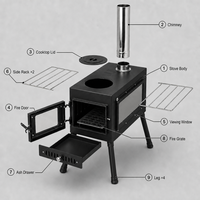 Poêle de camping portable en acier au carbone, cheminée pliable, fenêtre de visualisation en verre pour le chauffage et la cuisson en plein air