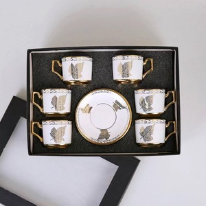 European Gold Pattern Plated Ceramic <b>Cup</b> and Saucer <b>Set</b> Ceramic Coffee <b>Cup</b> <b>Set</b> With Gift Box - Product Image 6