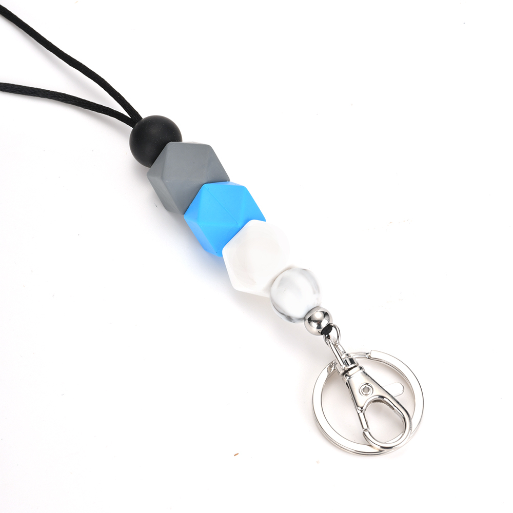 JY Custom Fashion Silicone Beaded Lanyard Keychain Teacher Nurse Student Wood Bead Work ID Pendant Necklace Key Lanyard Image 4