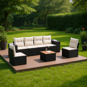 Conjunto de Sofás Modulares de Jardín en Poliratán Negro, Muebles Elegantes para Exteriores con Cojines de Espuma de Alta Densidad - Product Image 2