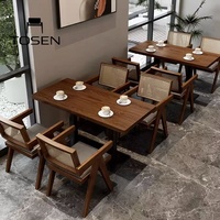 Ensemble table et chaises en bois massif et rotin tressé, style Wabi Sabi, pour café, salon de thé, restaurant occidental et salle à manger décontractée