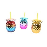 1000Ml Verkoop Plastic Ananasbekers Waterflessen Hawaiiaanse Luau Bekers Met Palmbladeren Drinkbekers Strand Thema Feestartikelen