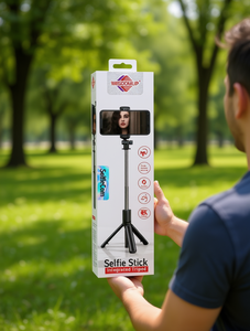 Bastone per selfie Wisdomup con treppiede integrato, pieghevole, in plastica e metallo, per l'uso con telefono e fotocamera. - Product Image 2