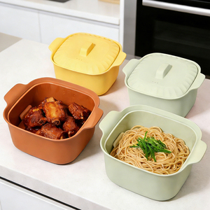 Vaporera de Silicona Cuadrada de 1200 ml para Uso Doméstico, Apta para Microondas, Olla de Silicona Antiadherente y Duradera, Recipiente para Alimentos, Utensilios de Cocina - Product Image 1