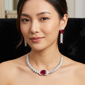 Brass Silver Plated Cubic Zirconia <b>Ruby</b> Gemstone <b>Necklace</b> Set CZ Bridal Jewellery Set With Matching Earrings For Women - Product Image 2