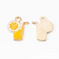 Oranje sap glazen charme emaille gouden toon legering rietje citrus schijfje hanger voor zomerse limonadekraam decoratie