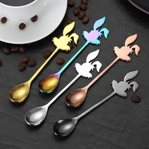 Hot Sale Rabbit Baby Edelstahl Kaffee Teelöffel Cartoon Honig Rühr löffel Eis Dessert Löffel für Coffee Shop