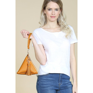 Pyramid Shape Tassel <b>Wristlet</b> Leather Bag - Product Image 6