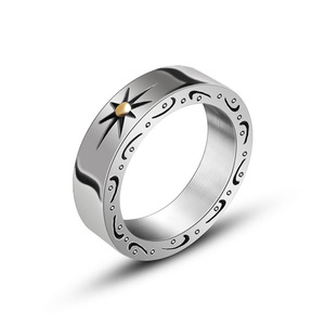 Men's <b>Titanium</b> Steel <b>Ring</b> Star Pattern Sun Design SA932 Everyday Wear Jewelry - Product Image 1