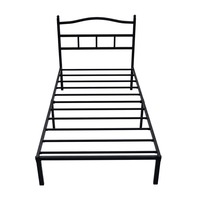 Queen-Bettgestell für Gästezimmer und Schlafzimmer, mattes schwarzes Metallplattformbett mit Kopfteil und Lattenrostunterstützung