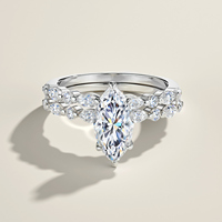 S925 Sterling Silber Moissanit-Ring Marquise-Schliff 6x12mm Bypass Doppelband Sechs Krappenfassungen Damenring