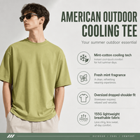 T-shirts décontractés streetwear pour hommes en mélange de Lyocell respirant, tricotés, infusés à la menthe, effet rafraîchissant, coupe oversize à épaules tombantes, 155G Premium