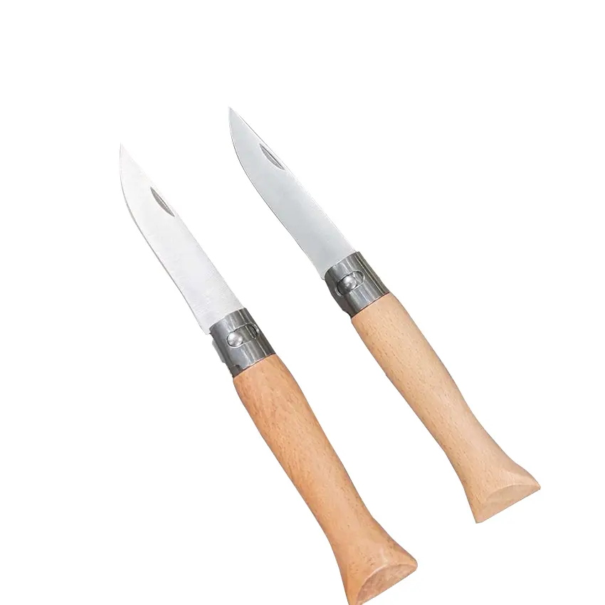 Wooden Handle Knife Outdoor Multi purpose Folding Fruit Beech Handle Gift Knife Stainless Steel