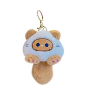 Cute Soft Eco-Friendly Couple Plush Doll Carabiner Keychain with Lovely Cat Design for School Bags Pendant