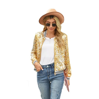 Damen-Bomberjacke mit Pailletten, glitzernde Baseballjacke mit Reißverschluss und langen Ärmeln für Party, Clubwear, Großhandel