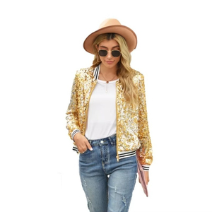 Chaqueta Bomber de Lentejuelas para Mujer, Brillante, con Cierre, Manga Larga, Estilo Béisbol, para Fiestas y Clubes, Venta al Por Mayor - Product Image 5