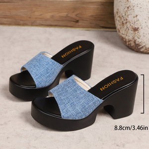 รองเท้าส้นสูงสำหรับผู้หญิง ดีไซน์หรูหรา ผ้าเดนิม ไซส์ 43 - Product Image 2