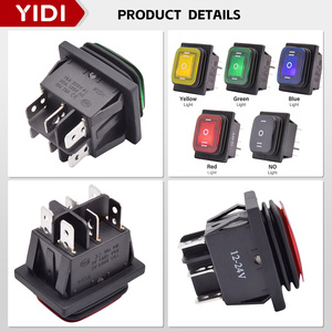 Interruptor <span class=keywords><strong>Rocker</strong></span> DPDT à Prova d'Água KCD4 de 6 Pinos e 3 Posições, Botão de Pressão On Off On 16A 250V com Luz LED 22 X 30 mm <span class=keywords><strong>12V</strong></span> 24V 110V 220V - Product Image 2